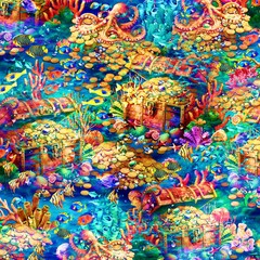 Hidden Treasures 1 Yard Mermaid Panel – 36″ x 44″ Fabric Panel