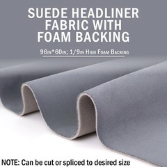 Gray Suede Headliner Fabric 96″ L x 60″ W Foam Backing for Auto, SUV, RV, Boat