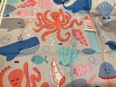 BLEND FABRICS -UNDERWATER FANTA-SEA #101144012 ALL THE FISHES-LIGHT GREY- 1/2 YD