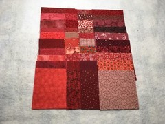 30 4-INCH CALICO FABRIC QUILT SQUARES – RED – 15 DIFFERENT PRINTS – MANY VINTAGE