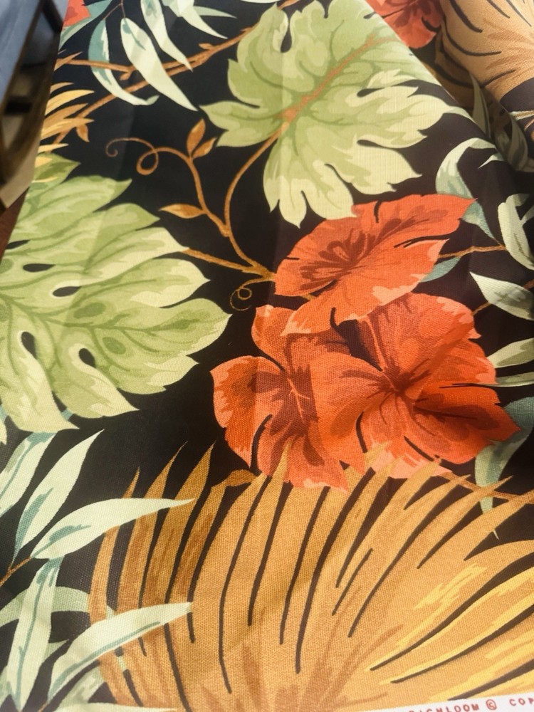 8 YARDS Richloom Outdoor Upholstery Fabric 55” W Tropical Leaves Botanical Blak