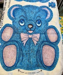 Vintage Blue Teddy Bear Sew Cut Pillow Panel