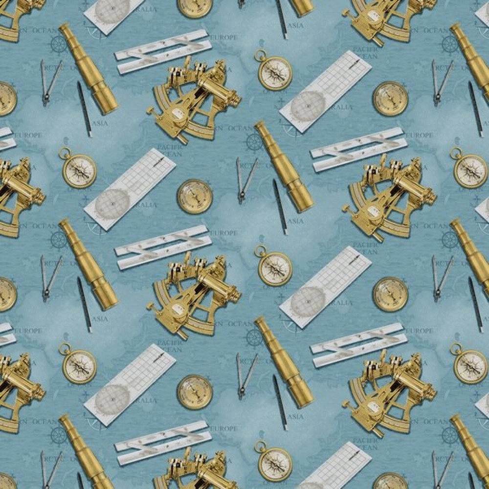 Coastal Guardians Nautical Instruments Cotton Fabric