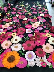 Multicolor 3d Lace Fabric by the Yard Fuchsia Embroidered 3d Floral Black Mesh