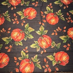 Fall Autumn Orange Pumpkins Brown Wood Background Quilters Cotton Fabric Remnant
