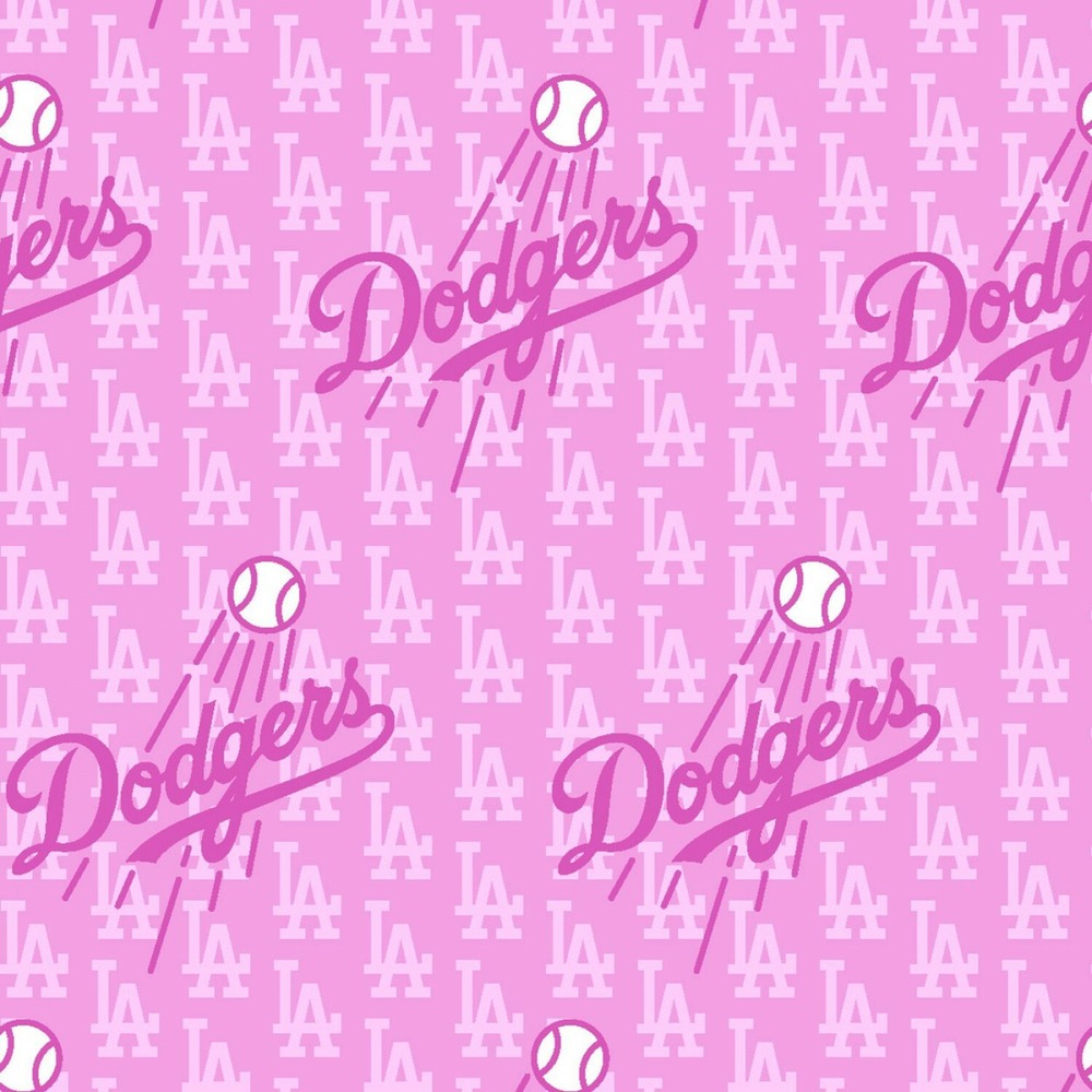 BTHY MLB Team Las Angeles Dodgers Logo Pink Cotton Fabric By 1/2 Yard
