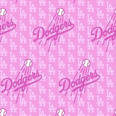 BTHY MLB Team Las Angeles Dodgers Logo Pink Cotton Fabric By 1/2 Yard