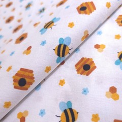 Bee Hive Toss Bumblebee Honeycomb White Multi Cotton Fabric 44″ By The Yard