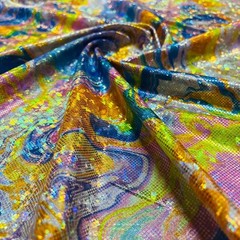 Abstract Metallic Colored Waves Broken Spandex Fabric Stretch by yard Swimwear