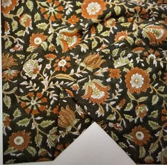 Blackbird Fabrics Block Printed Organic Cotton Fabric – Olive Drab/Rust 3.75 yds