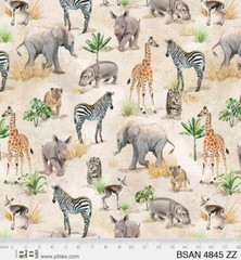 Baby Safari Animals Cotton Quilt Fabric P&B 4846-S Brown and Gray Stripe