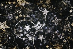 GOLD AND SILVER METALLIC STARS ON BLACK SHEER – 100% POLYESTER FABRIC