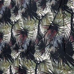 Green and Black Palms print Stretch Fabric Swimsuit Spandex 60″ wide By Yard