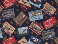 Robert Kaufman Vtg Travel Poster Sticker Quilt Fabric Ocean Liner Plane Train