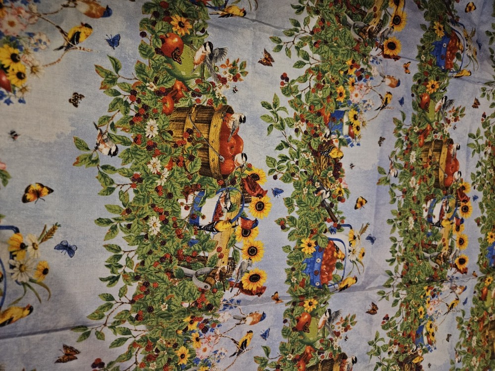 Berry Patch Stripe Wilmington Prints Bird Garden Flower Scene Cotton 36 X 39