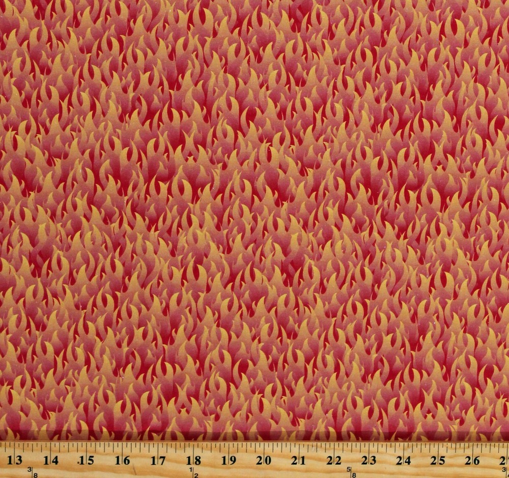 Cotton Fire Flames Firefighters Emergency Orange Fabric Print by Yard D785.52