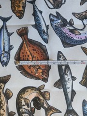 White Canvas With Fish Print Fabric 58″ X 35″ Sewing Projects Crafting Home