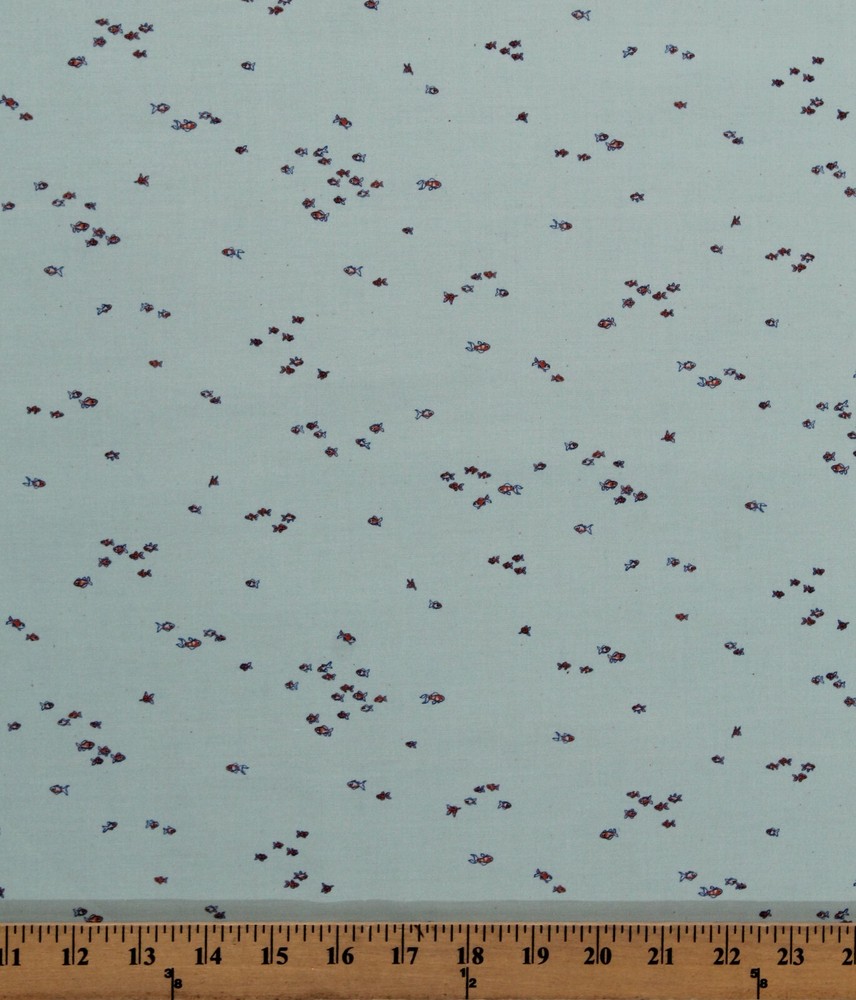Cotton Tiny Fish Goldfish Fishes Blue Cotton Fabric Print by the Yard (D767.65)
