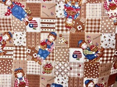 Japanese 100% Cotton Doll Print Fabric Fat Quarter (18”x22”) dark brown