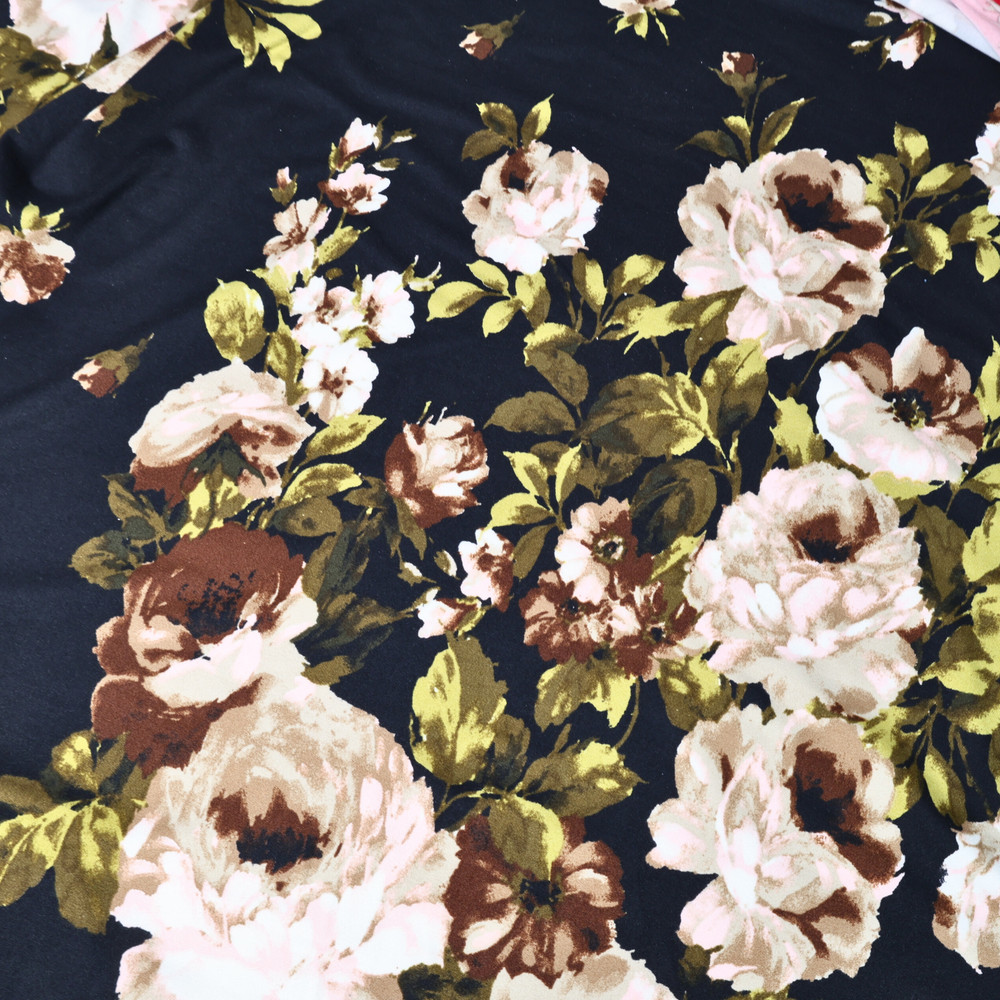 Vintage Floral Poly Spandex Jersey Knit Fabric/By the Yard /Apparel Fabric