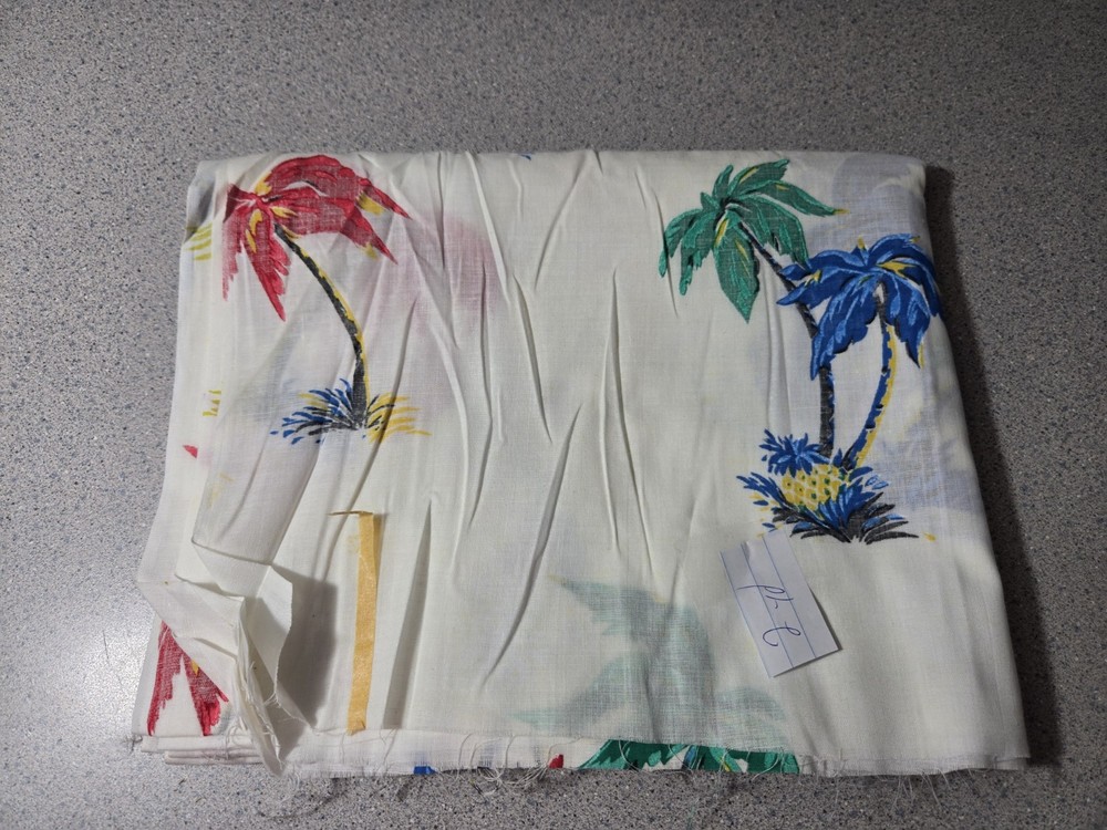 Vintage Tropical Palm Tree Island Fabric 2 Yards Unbranded