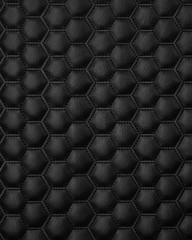 Quilted Vinyl Fabric 3/8″ Foam Back/58″W/SBY- Black/Blk-Red Stitch, 1″ Honeycomb