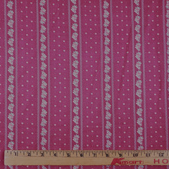 Vintage 70s Reddish Mauve Floral Stripe Fabric Cotton Blend Precut 66 x 42