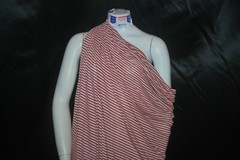 Linen Cotton Rayon Knit Jersey fabric1/8″ Red 3/16″ Natural Oatmeal Stripes