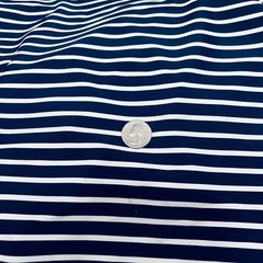 Swimwear Fabric Spandex Stretch Nylon Navy Blue & White Stripes print by Yard
