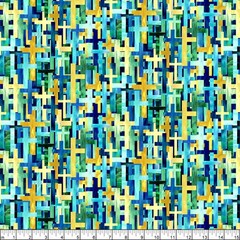 Northcott – Risen – Large Packed Crosses – Blue/Multi, Fabric BTY