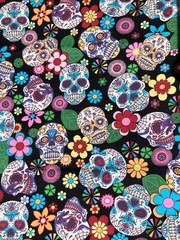 Skull Cotton Halloween Fabric Rose Hubble Hi-Fashion lot of 2 pieces