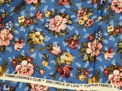 By 1/2 Yd “Circle of Love” 2005 Blue Pink Floral ~ Thimbleberries Club for RJR