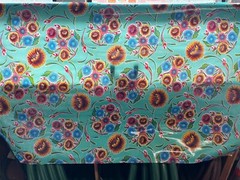 Oilcloth Fabric Beautiful Blooms Aqua Pattern Sold in Yard or Bolt