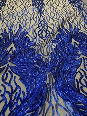 Royal Blue sequin on stretch nude mesh fabirc 54” wide