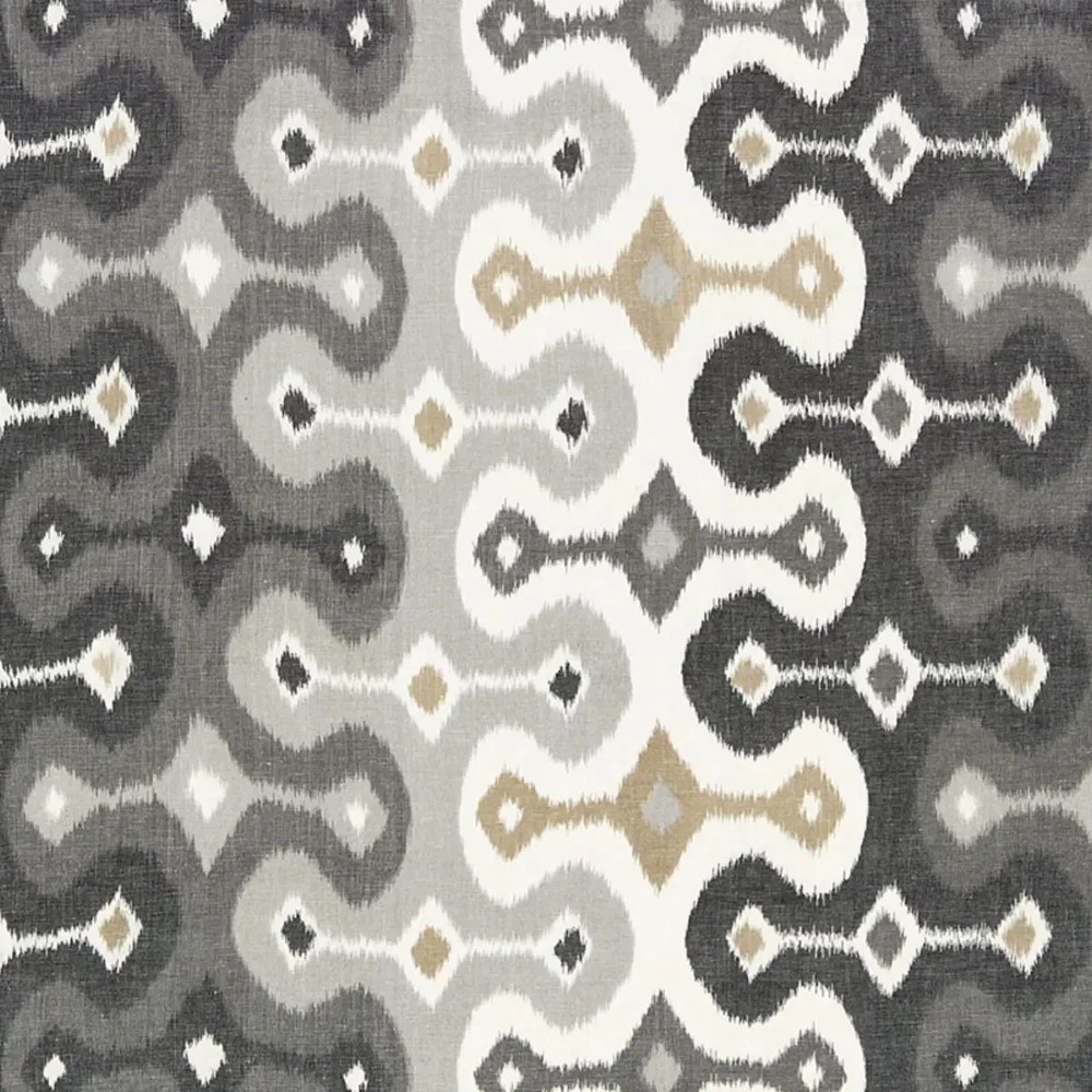 Schumacher Cotton Linen Ikat Warp Print Fabric- Darya Ikat Stone 0.85 yds 174833