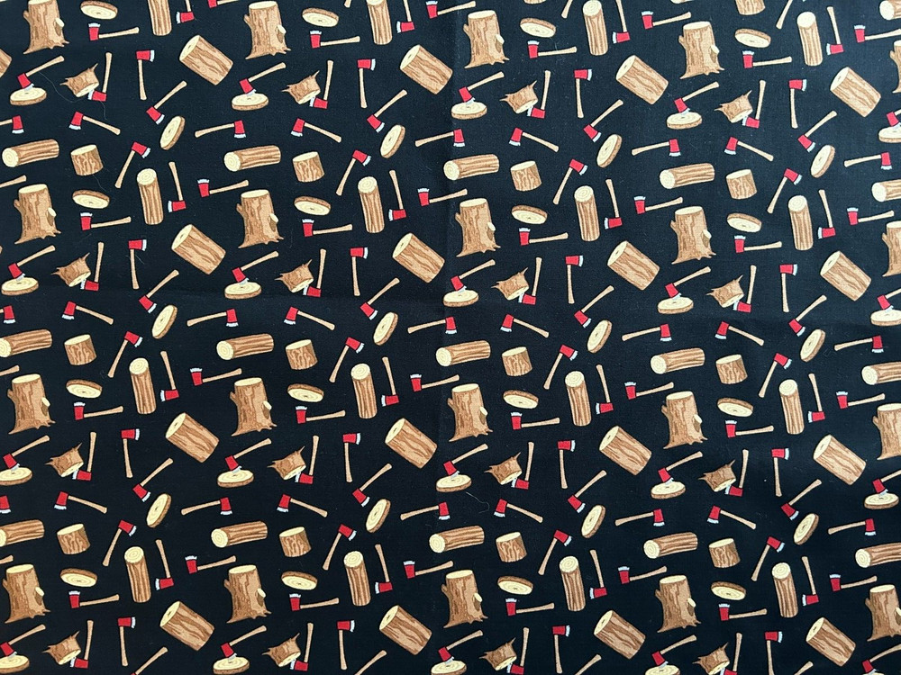 “WOODSMAN” Wood Chopping, Axe, Log 100% Cotton Quilt Fabric ~Yardage or FQ