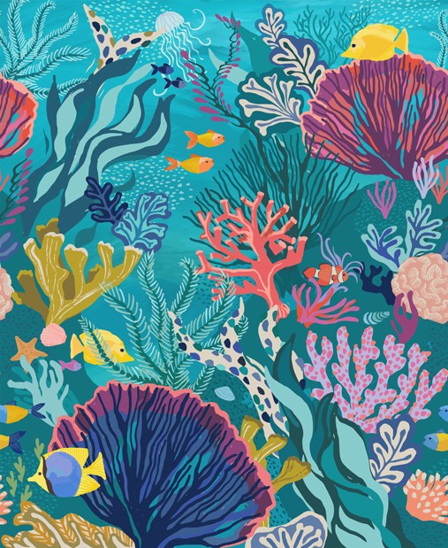 Moda Kate Spain Reef Panel 36″ x 43″ ~ Ocean Cheater Quilt ~ 100% Cotton Fabric