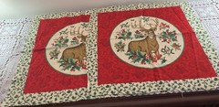 2 Reindeer Ivy Holiday Pillow Panels Cotton Fabric 14 x 14 In Red Green Festive
