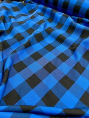 Camille ROYAL BLUE BLACK 1.5″ Big Checkered Gingham Pattern Poly Poplin Fabric