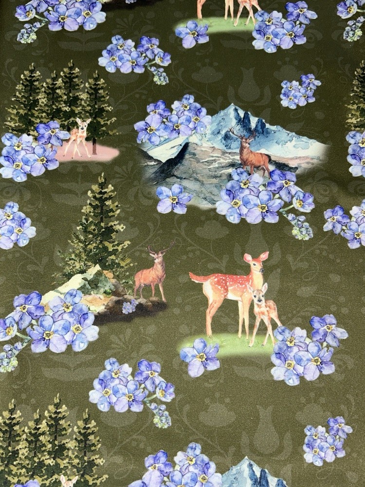 1 Meter Lindy Bop Scuba Double Knit Fabric Deer Woodland Forest