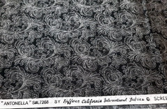 BTY Antonella 7268 Hoffman Fabric Black w/Metallic Silver Ornate Design Cotton