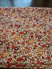 2 yards Vintage flowers red, orange, gold on Cream Floral Cotton fabric 36″ wide