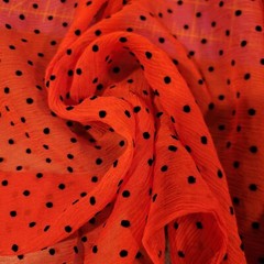 Red Crinkle Silk Chiffon w/ Black Velvet Flocked Dots – Soft & Elegant! Italy