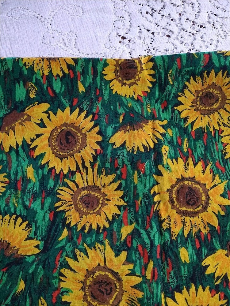 REMNANT Vintage Painted Sunflower Fields Fabric Cotton 17″ L x 30″ W