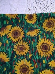 REMNANT Vintage Painted Sunflower Fields Fabric Cotton 17″ L x 30″ W
