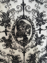55 Inch Lace Fabric Soft Black Skull Lace Fabric Cross Floral Tulle Fabric for D