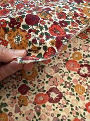 2 yards Vintage flowers red, orange, gold on Cream Floral Cotton fabric 36″ wide