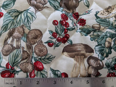 BTY x 44″ Fabri-Quilt QUILTED Fabric WINTER BERRIES Mushrooms PINE CONES