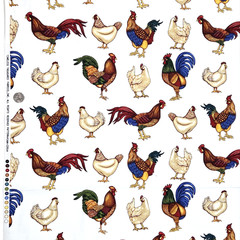 Roosters Hens On White Timeless Treasures DAN-C2914 Cotton Fabric BTY NOS Rustic