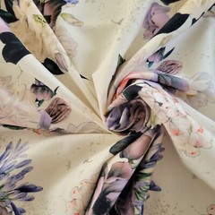 Pastel Clusters of Roses, Flowers, on Ivory Cotton Jersey Knit – OEKO-TEX